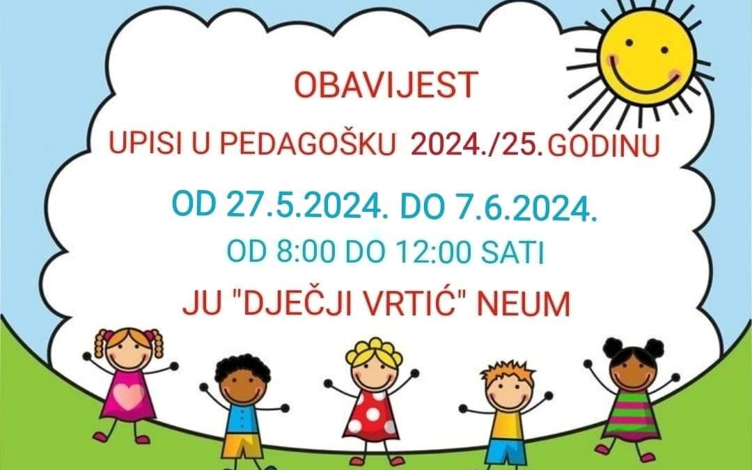 Obavijest o upisima u Dječji vrtić Neum